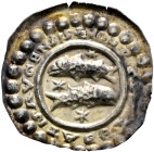 Radolfzell, Münzstätte der Abtei Reichenau. Diethelm von Krenkingen 1169-1206 
Brakteat 1190-1200. Zwei waagerecht gegeneinander schwimmende Fische, ...