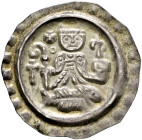 Radolfzell, Münzstätte der Abtei Reichenau. Konrad von Zimmern 1234-1255 
Brakteat um 1240. Mitriertes Brustbild über einem Fisch, es hält in der Rec...