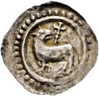 St. Gallen, Münzstätte der Abtei. Ulrich VI. 1204-1220 
Brakteat 1250-1270. Nach links schreitendes Lamm mit zurückgewandtem Kopf, dahinter ein Kreuz...