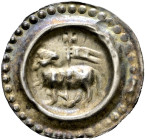 St. Gallen, Münzstätte der Abtei. Ulrich VI. 1204-1220 
Brakteat nach 1295. Nach links schreitendes Lamm mit Heiligenschein und zurückgewandtem Kopf,...