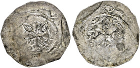 Lindau, Abtei (seit 1215 unter königlicher Beteiligung). 
Dünnpfennig um 1160/1170. Kreuz mit je einem Lindenblatt in den Winkeln, dessen Spitze nach...