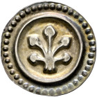 Lindau, Abtei (seit 1215 unter königlicher Beteiligung). 
Brakteat um 1290. Linde mit fünf Blättern, der Stamm teilt sich unten in drei Wurzeln. Klei...