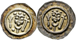 Kempten, Abtei. Rudolf II. bis Heinrich III. 1208-1224 
Lot (2 Stücke): Brakteat 1210/1218. Roh gezeichnetes, gekröntes Brustbild der Hl. Hildegard m...