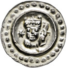 Ulm, königliche Münzstätte. Friedrich II. 1215-1250 
Brakteat 1220-1250. Gekrönter Kopf, der nach rechts ausgestreckte rechte Arm hält eine Lilie. Li...
