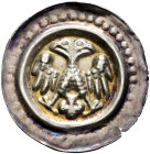 Unbestimmte königliche Münzstätte. Anonym 13. Jahrhundert 
Brakteat um 1260/1270(?). Doppeladler innerhalb eines Wulstrings und eines Kreises aus fei...