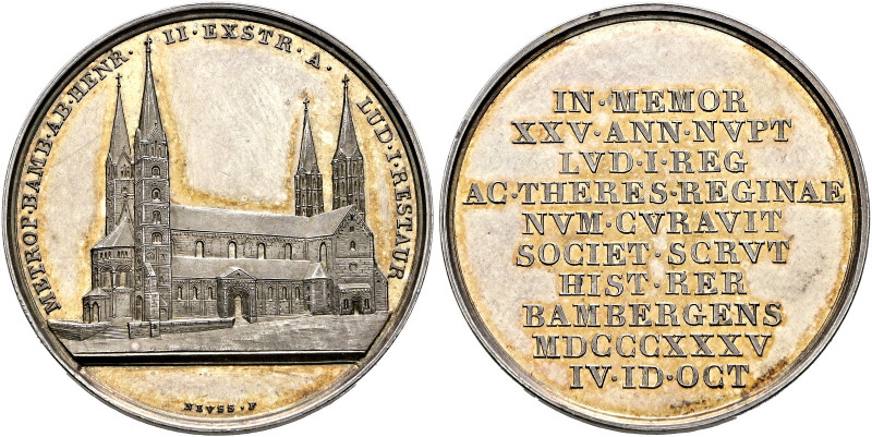 Bamberg, Stadt. 
Silbermedaille 1835 von J.J. Neuss, auf die Silberhochzeit des...