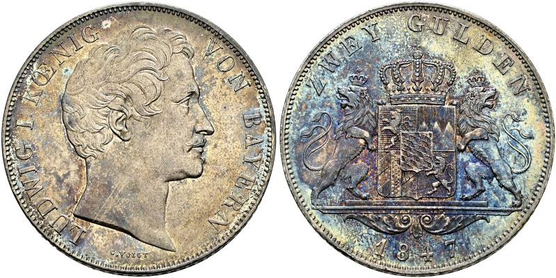 Bayern. Ludwig I. 1825-1848 
Doppelgulden 1847. AKS 77, J. 63, Thun 89, Kahnt 7...