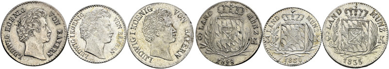 Bayern. Ludwig I. 1825-1848 
Lot (3 Stücke): 6 Kreuzer 1828 und 1835 sowie 3 Kr...