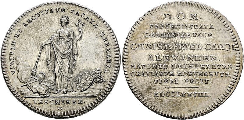 Brandenburg-Ansbach. Alexander 1757-1791 
Taler 1779 -Schwabach-. Auf den Fried...