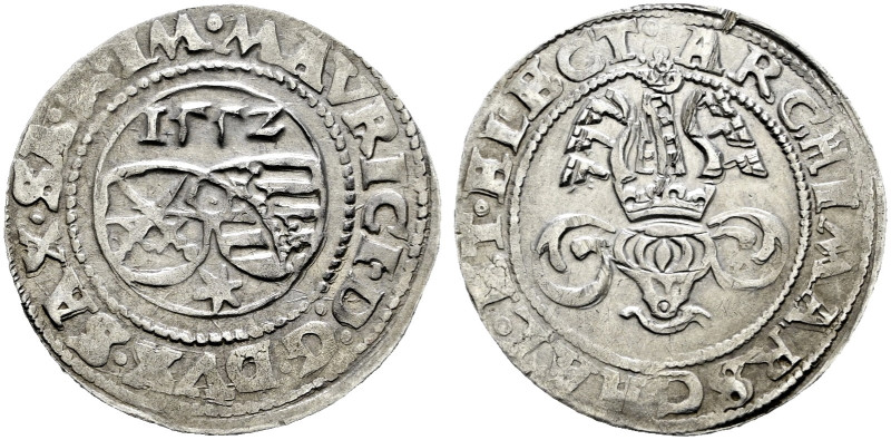 Sachsen-Albertinische Linie. Moritz 1541-1553 
1/4 Taler 1552 -Freiberg-. Keili...