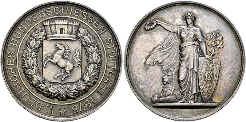 Stuttgart-Stadt. 
Silbermedaille 1875 von K. Schwenzer, auf das 5. Deutsche Bun...