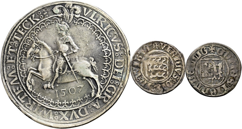 Württemberg. Herzog Ulrich 1498-1550 
Lot (3 Stücke): Dreier o.J. (nach dem Hei...