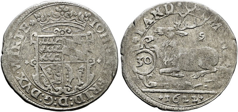 Württemberg. Johann Friedrich 1608-1628 
1/2 Kipper-Hirschgulden zu 30 Kreuzer ...
