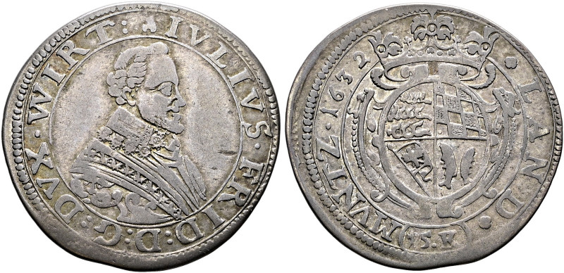 Württemberg. Julius Friedrich 1631-1633 
15 Kreuzer 1632. Geharnischtes Brustbi...