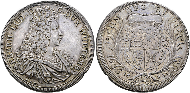 Württemberg. Eberhard Ludwig 1693-1733 
Taler 1694. Stempel von P.H. Müller. Br...