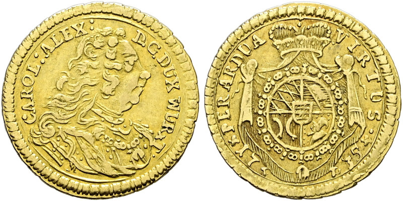 Württemberg. Karl Alexander 1733-1737 
1/4 Karolin 1735. Brustbild Typ 4 mit Si...