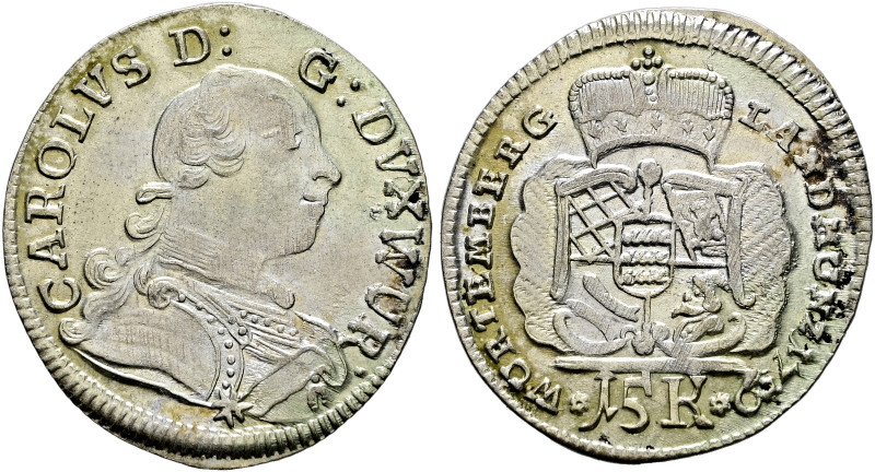 Württemberg. Karl Eugen 1744-1793 
15 Kreuzer 1759 (aus 1750 im Stempel umgesch...