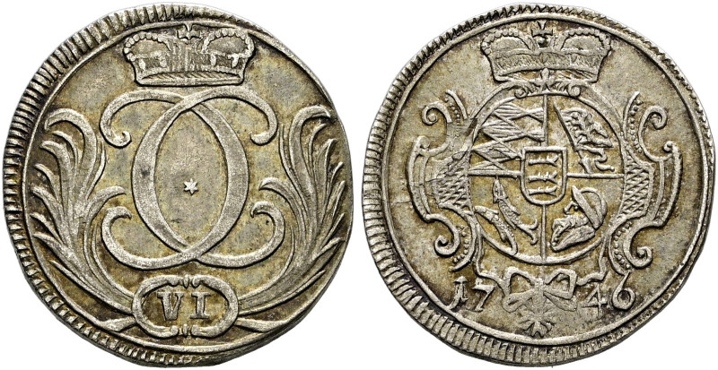 Württemberg. Karl Eugen 1744-1793 
6 Kreuzer 1746. Mit Monogramm und römischer ...