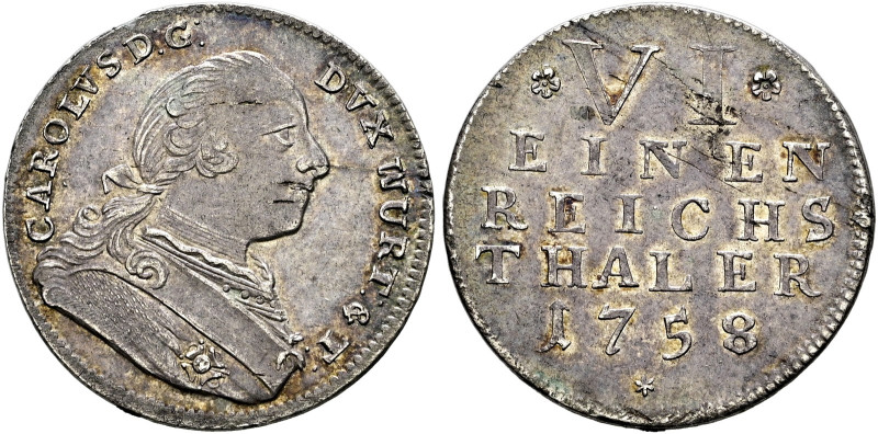 Württemberg. Karl Eugen 1744-1793 
1/6 Reichstaler 1758. Prägung für Auslandsza...
