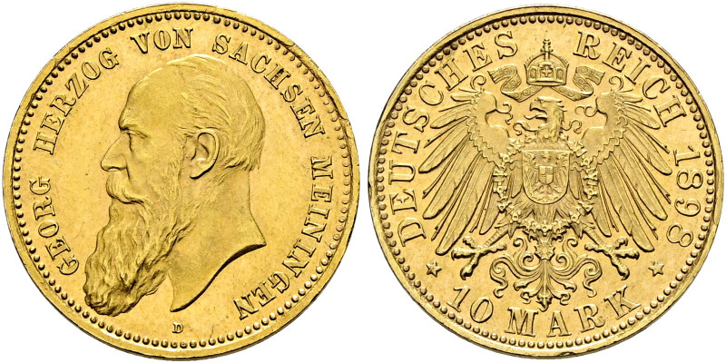 Reichsgoldmünzen. SACHSEN-MEININGEN. Georg II. 1866-1914 
10 Mark 1898 D. J. 27...