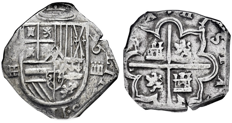 Philip II (1556-1598). 4 reales. 1596. Segovia. FE interlaced (Juan de Arfe Vill...