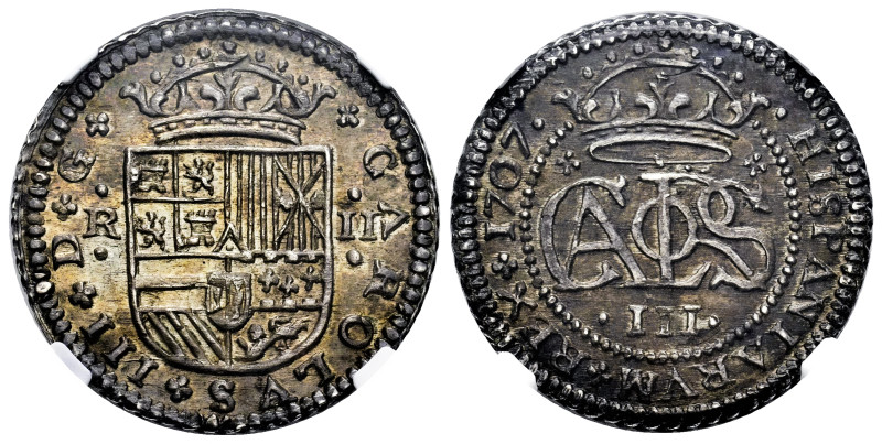 Charles III The Pretender (1701-1714). 2 reales. 1707. Barcelona. (Cal-27). Ag. ...
