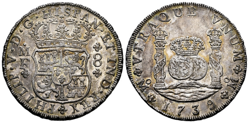 Philip V (1700-1746). 8 reales. 1739. Mexico. MF. (Cal-1453). Ag. 26,83 g. Soft ...