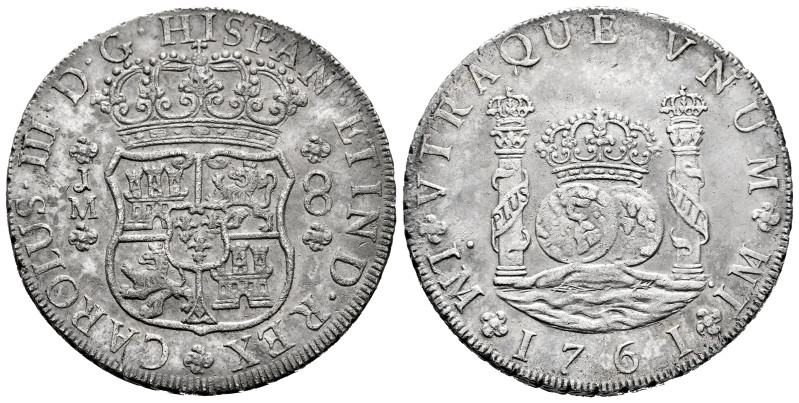 Charles III (1759-1788). 8 reales. 1761. Lima. JM. (Cal-1020). Ag. 26,88 g. Dots...