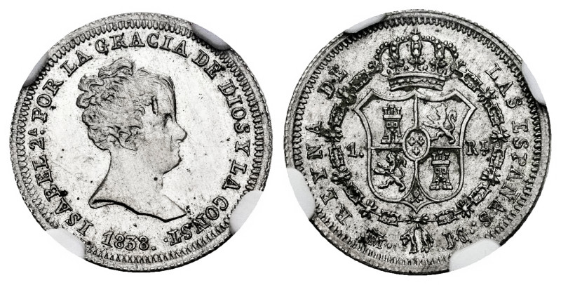 Elizabeth II (1833-1868). 1 real. 1838. Madrid. DG. (Departamento de Grabado). (...