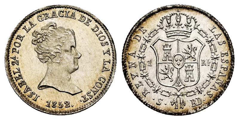 Elizabeth II (1833-1868). 1 real. 1852. Sevilla. RD. (Cal-320). Ag. 1,22 g. Orig...
