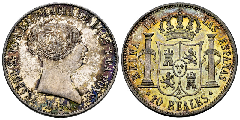 Elizabeth II (1833-1868). 10 reales. 1854. Barcelona. (Cal-509). Ag. 12,89 g. Pl...