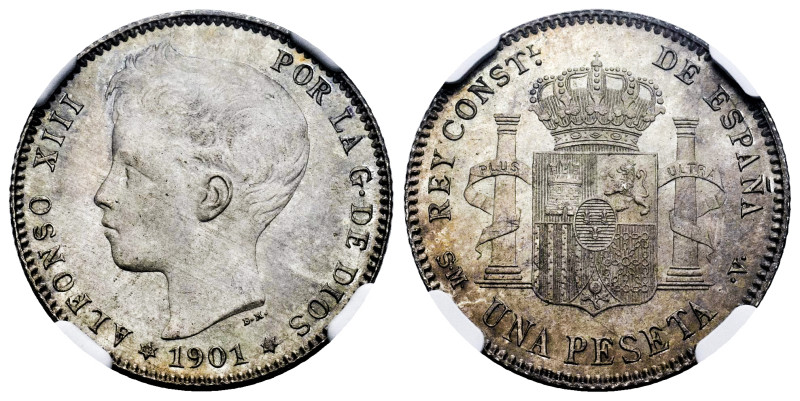 Alfonso XIII (1886-1931). 1 peseta. 1901*19-01. Madrid. SMV. (Cal-60). Ag. Origi...