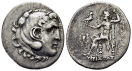 KINGS of MACEDON Alexander III the Great.(336-323 BC). Kyme. Tetradrachm.

Obv : Head of Herakles right, wearing lion skin.

Rev : AΛEΞANΔPOY.
Zeus se...