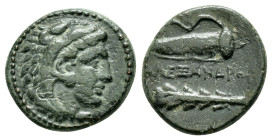 KINGS of MACEDON Alexander III the Great.(336-323 BC). Uncertain mint in Macedon.Ae.

Obv : Head of Herakles right, wearing lion skin.

Rev : ΑΛΕΞΑΝΔΡ...