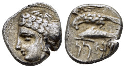 PAPHLAGONIA. Sinope. (Circa 350-330 BC).Drachm.

Obv : Head of nymph left, hair in sakkos.

Rev : Sea-eagle standing left, with wings spread, on d...