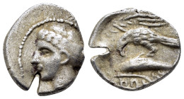 PAPHLAGONIA.Sinope. Ariarathes, Satrap.(Circa 328-325 BC).Drachm.

Obv : Head of nymph left, hair in sakkos; Aramaic letters behind .

Rev : Eagle...