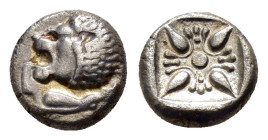 IONIA.Miletos.(Circa 525-475 BC).Obol.

Obv : Forepart of lion left, head reverted.

Rev : Incuse punch with stellate pattern.
SNG Kayhan 476-481.

Co...