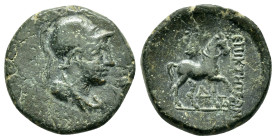 PHRYGIA. Epikteteis.(2nd-1st centuries BC).Ae.

Obv: Helmeted and draped bust (of Athena?) right; H to left.

Rev: EΠIKTHTE.
Horse prancing right...