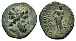 PHRYGIA. Acmoneia.(1st century BC).Ae.

Obv : Laureate head of Zeus right, wreathed with oak.

Rev : ΘEOΔOTO IEΡOKΛE AKMONEΩN.
Asklepios standing...