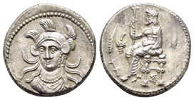 CILICIA. Soloi. Balakros (Satrap of Cilicia, 333-323 BC). Stater.

Obv : Baaltars seated left on throne, holding lotus-tipped sceptre; grain ear and...