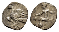 CILICIA.Uncertain.(4th century BC).Obol.

Obv : Baaltars seated left, holding grain ear, grapes and sceptre.

Rev : Eagle standing left on Plow.
SNG F...