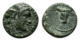 SELEUKID KINGS of SYRIA.Seleukos I Nikator (312-281 BC).Sardes.Ae.

Obv : Winged head of Medusa right.

Rev : BA ΣE .
Head of bull facing slightly rig...