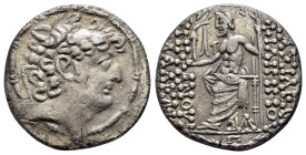 SELEUKID KINGS of SYRIA.Antioch on the Orontes. Philip I Philadelphos.(95-75 BC).Tetradrachm.

Obv : Diademed head right.

Rev : ΒΑΣΙΛΕΩΣ ΦΙΛΙΠΠΟΥ ΕΠΙ...