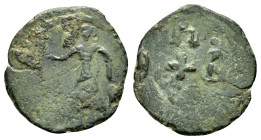 CRUSADERS. Edessa. Baldwin II (1108-1118).Ae.

Obv : Count Baldwin II, dressed in chain-armour and conical helmet, standing front, head to left, holdi...