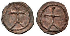 CRUSADERS. Uncertain.(Circa 1100-1150).Follis.

Condition : Good very fine.

Material : Bronze.
Axis : 6h

Weight : 2.33 gr
Diameter : 17 mm