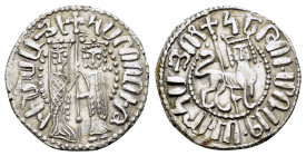 CILICIAN ARMENIA.Hetoum I with Zabel.(1226-1270).Sis.Tram.

Obv : Zabel and Hetoum standing facing, holding long cross with two banners between; pelle...