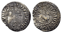 ARMENIA. Hetoum I and Zabel (1226-1270).Sis.Half Tram.

Obv : Hetoum and Zabel standing facing one another, heads facing, holding between them a long ...