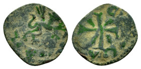 CILICIAN ARMENIA.Unvertain.Levon V ?.(14th century). Pogh.

Condition : Good very fine.

Material : Bronze.
Axis : 12h

Weight : 0.82 gr
Diameter : 14...