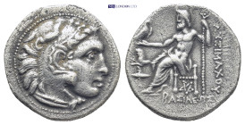 Kingdom of Thrace. Lysimachos AR Drachm. (18mm, 4.0 g) Kolophon, circa 301-296 BC. Head of Herakles right, wearing lion's skin / Zeus Aëtophoros seate...