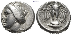 Pontus. Amisos . 400-300 BC. Ar Drachm. (13mm, 3.9 g) Turreted bust of Hera-Tyche right / Owl standing facing, with spread wind, on shield.